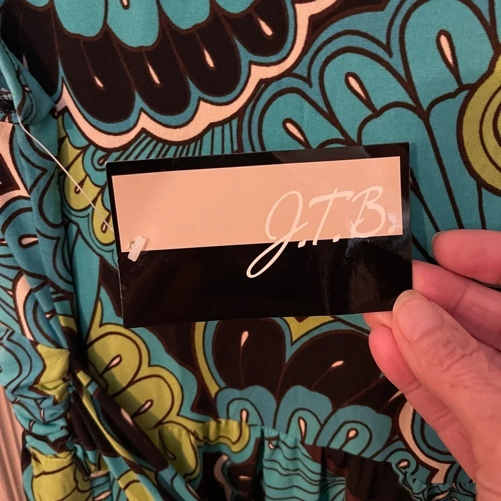 J.T.B. NWT Y2K lime, teal, black sleeveless tie back babydoll blouse. Size L. - Picture 6 of 6